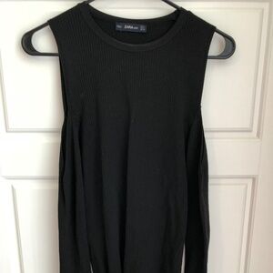 ZARA Black Cold Shoulder Tight Long Sleeve Top
